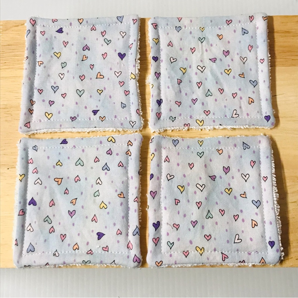 Reusable Set of Four Purple Hearts Terry Cloth Makeup Remover Cloths